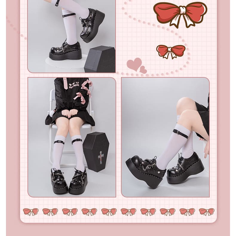 White Black Hearts and Chains Platform Shoes ON333 - shoes