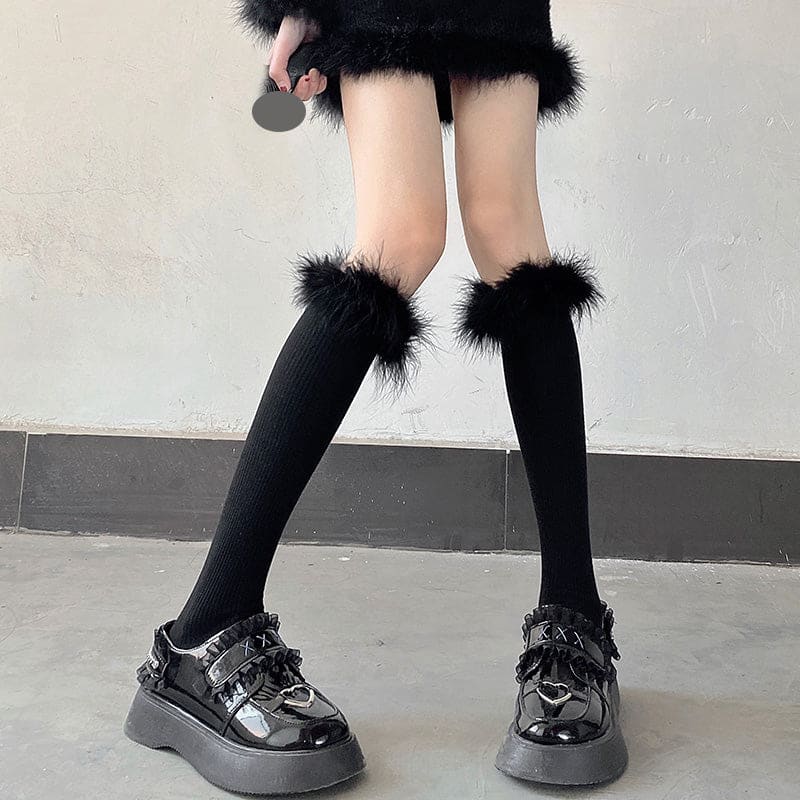 White Black Pure Color Feather Stockings ON349 - Egirldoll