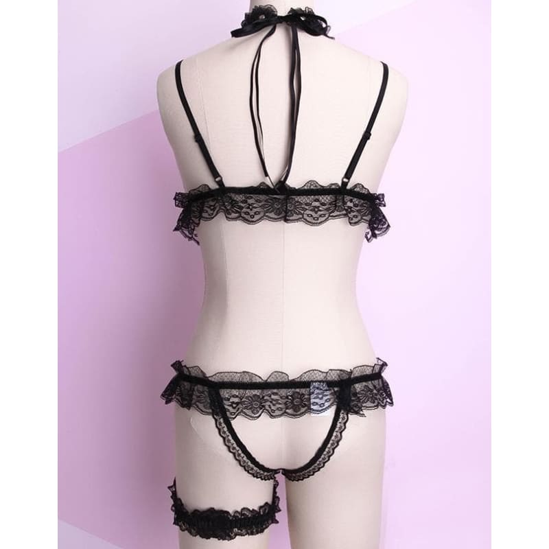 White Black Red Lace Pearl Ribbon Lingerie Set EG1812231 - Egirldoll