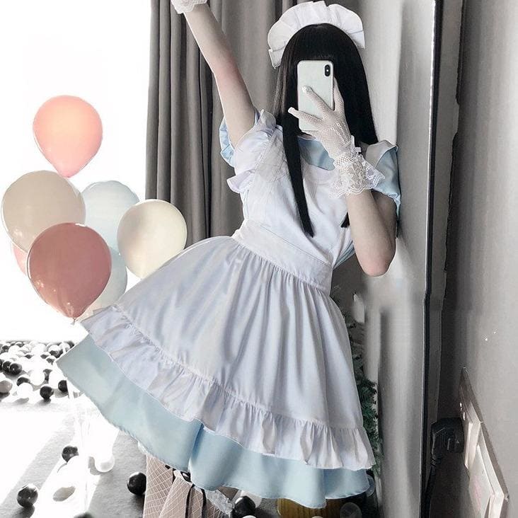 White Blue Cute Maid Dress EE0818 - Egirldoll