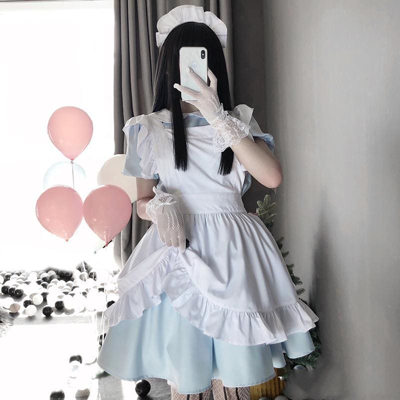 White Blue Cute Maid Dress EE0818 - Egirldoll