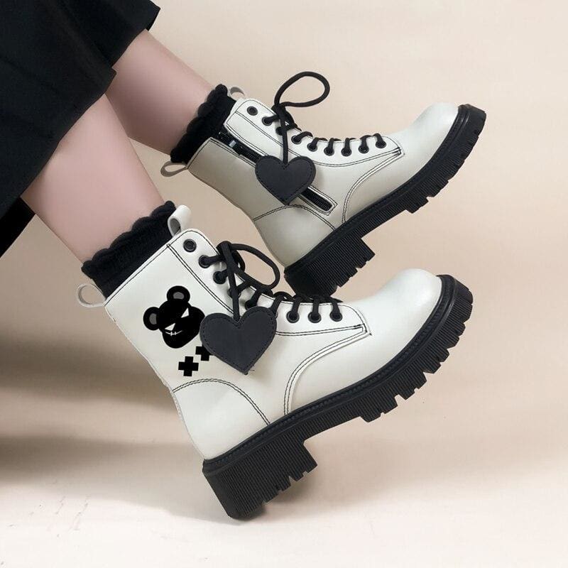 White Kawaii Fashion Autumn Boots Bear Platform Boots SP16394 - Egirldoll