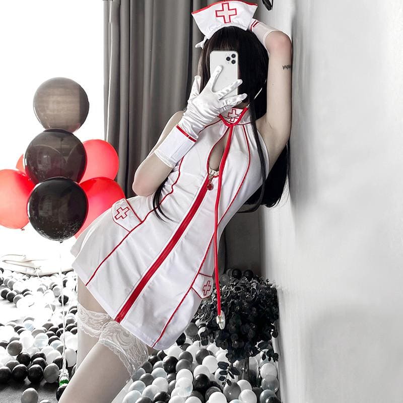 White/Black Nurse Uniform Cosplay Dress Set EE0815 - Egirldoll