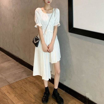 White/Black Puff Short Sleeves Irregular Long Dress EG16006 - Egirldoll