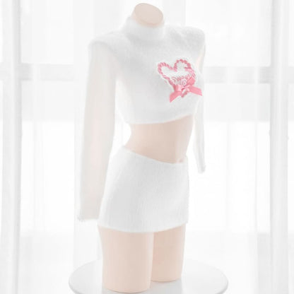 White/Black Super Soft And Warm Sweet Dress With Red Heart EE0964 - Egirldoll