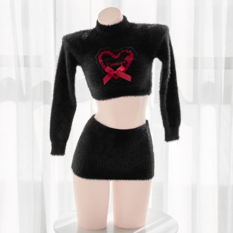 White/Black Super Soft And Warm Sweet Dress With Red Heart EE0964 - Egirldoll