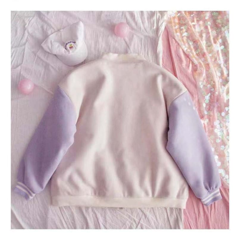 White/Purple Japanese Harajuku Baseball Sweet Short Coat BE440 - Egirldoll