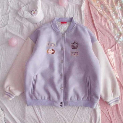 White/Purple Japanese Harajuku Baseball Sweet Short Coat BE440 - Egirldoll