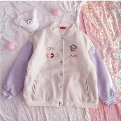 White/Purple Japanese Harajuku Baseball Sweet Short Coat BE440 - Egirldoll