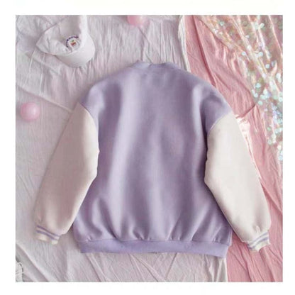 White/Purple Japanese Harajuku Baseball Sweet Short Coat BE440 - Egirldoll