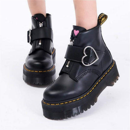 Wine/White/Black Love Heart Cool Goth Boots EG438 - Egirldoll