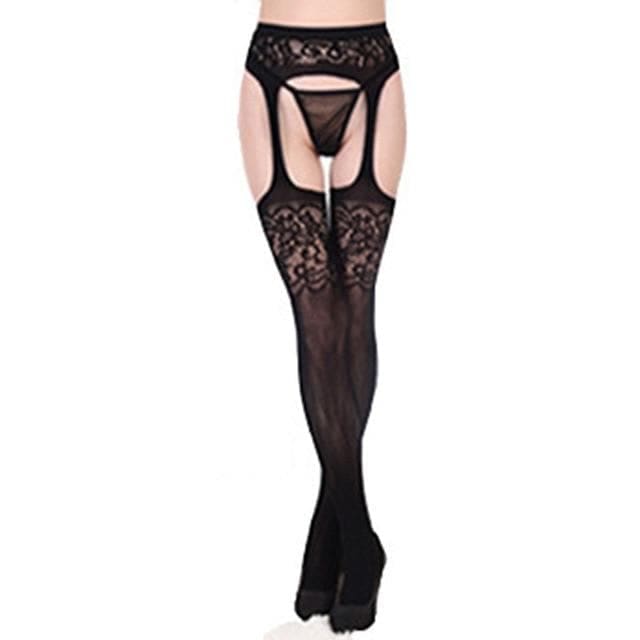 Women Lingerie Stripe Elastic Stockings Transparent Black Fishnet Stocking Thigh EG14575 - Egirldoll