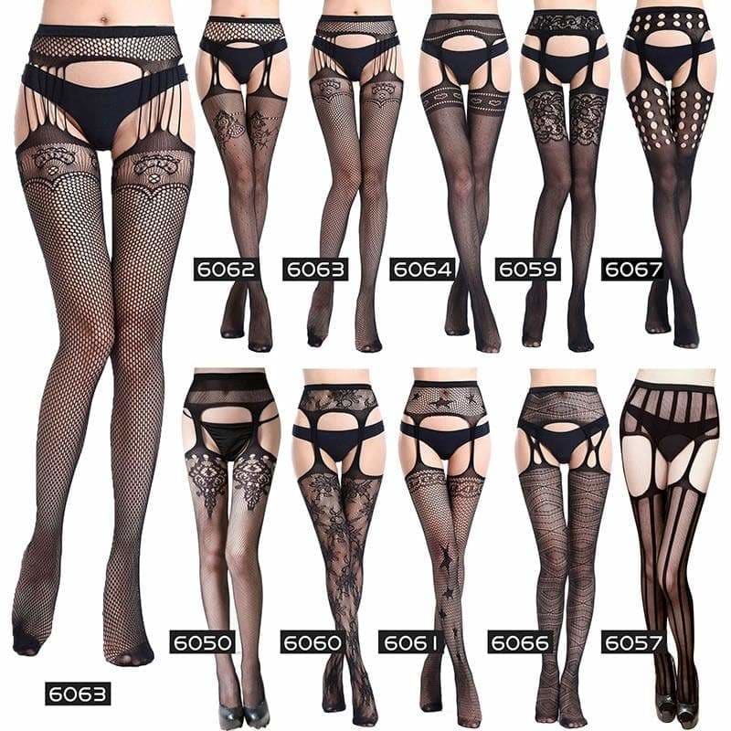 Women Lingerie Stripe Elastic Stockings Transparent Black Fishnet Stocking Thigh EG14575 - Egirldoll