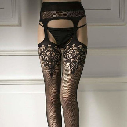 Women Lingerie Stripe Elastic Stockings Transparent Black Fishnet Stocking Thigh EG14575 - Egirldoll