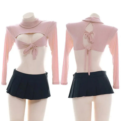 Women Open Chest Hollow out Bandage Sweater Suit EG155 - Egirldoll