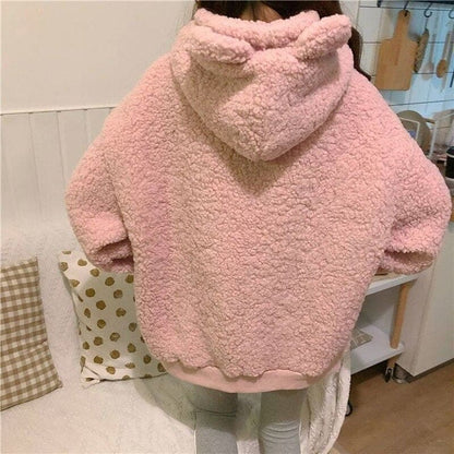 XL-4XL Plus Size Black/Pink Kawaii Bear Fluffy Hoodie EG16886 - Egirldoll