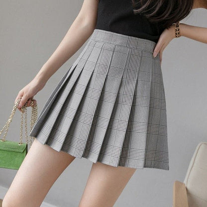 XS-3XL Plus Size Pleated High Waist A-line Plaid Skirt EG16825 - Egirldoll