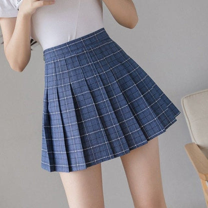 XS-3XL Plus Size Pleated High Waist A-line Plaid Skirt EG16825 - Egirldoll