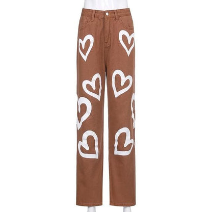 Y2k E-Girl Chic Heart Print Jeans - Egirldoll