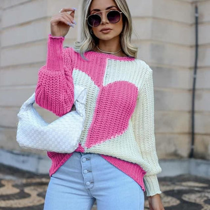 Y2K Heart Striped Sweet Pullover Elegant Round Neck Sweater BE206 - Egirldoll