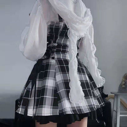 Y2K Kawaii Plaid Pleated Lolita Punk Harajuku Dress Sets EG16544 - Egirldoll