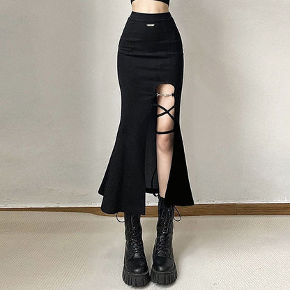 Y2K Slit High Waist Fishtail Skirt ME12 - Egirldoll