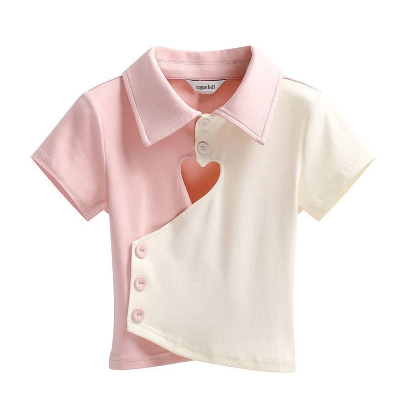 Y2K Strawberry Mix Colorblock Love Heart Hollow Out T-shirt ON20 - Egirldoll