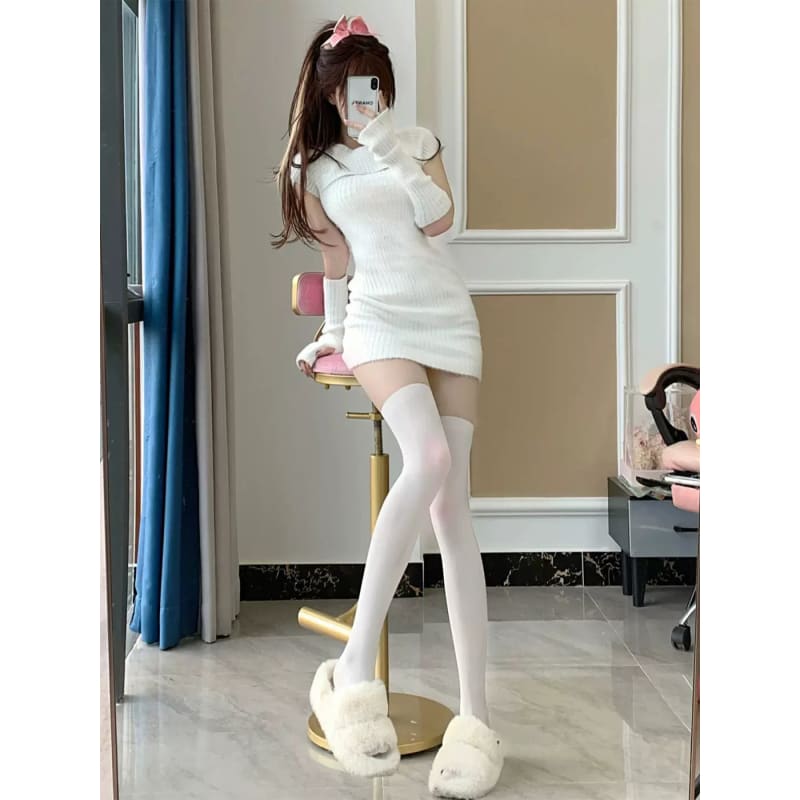 Y2K Sweet Soft White Sweater Dress ME14 - Egirldoll